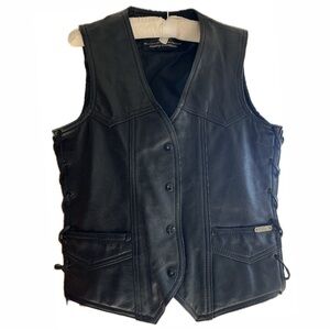 Vintage Harley Davidson Leather Motorcycle Vest Black XS